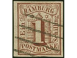 1 Sch. braun ohne Wasserzeichen, Farbfrisch und allseits breitrandig, sauber entwertet durch Strichstempel. Kleine helle Stel