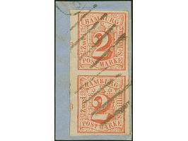 2 Sch. rot im senkrechten Paar vom linken Bogenrand , farbfrisch und voll- bis breitrandig, links mit schmalem Bogenrand mit 