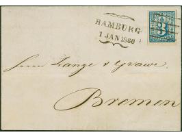 3 Sch. preußischblau, voll- bis breitrandig, mit sauber aufgesetztem Strichstempel und nebengesetztem klaren Schmetterlingsst