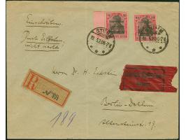 1920, Germania 80 Pfennig mit rotem Probeaufdruck, zusammen mit 80 Pfennig mit Normalaufdruck, sauber mit Stempel “STURM 10.5