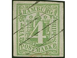 4 Sch. gelbgrün, farbfrisch und voll- bis breitrandig, mit sauber aufgesetztem Strichstempel. Kleiner Knitter und winzige Hin