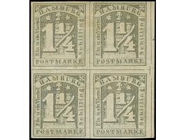 1¼ Sch. grau im 4er-Block (Typen11/12/3/4), voll- bis breitrandig, ungebraucht mit Originalgummi. Leichte Knitter, sonst einw