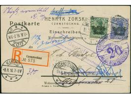 1920, Germania 5 und 20 Pfennig mit Stempel “CZENSTOCHAU 31.7.16” auf eingeschriebener Wechselbenachrichtungskarte nach Lodz,
