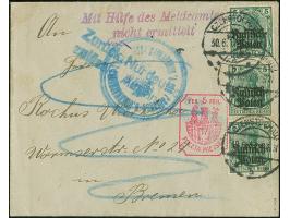1920, Germania 5 Pfennig, senkreches Paar und Einzelwert, mit Stempel “CZENSTOCHAU 30.6.16” auf Briefkuvert nach Bremen, in P