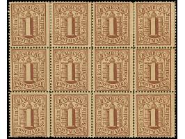 1 Sch. braun im waagerechten 12er-Block, farbfrisch und gut gezähnt, ungebrauchtmit Originalgummi, teilweise postfrisch. Eine