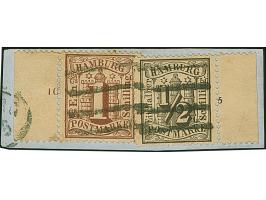 1⁄2 Sch. schwarz und 1 Sch. braun, Einzelwerte vom rechten bzw linken Bogenrand mit Reihenzählern “5” bzw “10”, mit sauber au