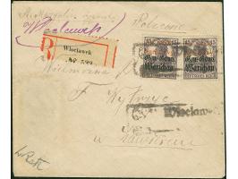 1918, Germania 15 Pfennig mit Aufdruck “Na Skarb Narodowy”, zwei Einzelwerte mit Notstempel “Wloclawek” auf R-Brief nach Zawi