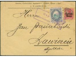 1916, Ansichten 10 Pfennig, Kontrolleindruck in dunkelrotlila, als Zustellgebühr, sauber mit Stadtpoststempel “ZAWIERCE 14.1.