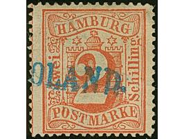 2 Schilling orangerot, farbfrisch mit klarem Teilabschlag des blauen L1 "HELGO(LAND)". Linker oberer Eckzahn lose, sonst einw