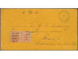 2 Sch. orangerot im waagerechten Paar, farbfrisch und gut gezähnt, mit schwarzem Balkenstempel und nebengesetztem DKr. “HAMBU