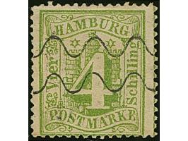 4 Sch. gelbgrün mit großem Teilabschlag des Hinrichsen- Maschinenstempels.&nbsp;