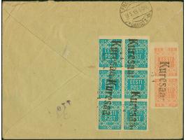 "Kuresaar",&nbsp;straight-line cancel on Flower 5 kopek vertical pair and 15 kopek block of six on reverse of registered cove