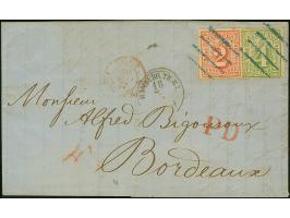 2 Sch. orangerot und 4 Sch. grün, beide farbfrisch und gut gezähnt mit blauem Strichstempel und nebengesetztem Taxis-EKr. "HA