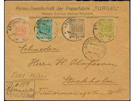“ALLENKÜLL 3 5 19”, provisional cyrillic cds. on Flower 5-15 kopek amd 35-70 penni, on registered cover with provisional, han