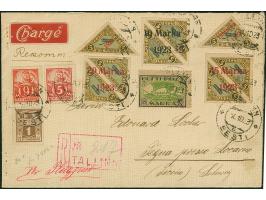 1923, Airmail 10-45 marka, imperforated, together with additional franking, tied by cds. “TALLINN 10 10 23” to registered cov
