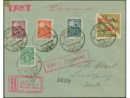 1923, Airmail 20 marka, with postmaster perforation, with additional franking, tied by cds. “BALTISKI 17 V 25” to registered 