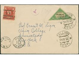 1924, Airmail 20 marka, tied by cds. "TALLINN 24 IV 33" to cover to New York, as airmail stamps were only valid for airmail f