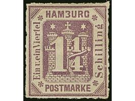 1866, 1¼ Sch. grauviolett mit Plattenfehler “HAM3URG”, ungebraucht, tadellos