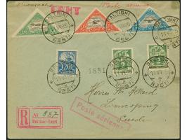 Airmail 10-20 marka, with additional franking, tied by cds. "BALTISKI 11 VII 25" to registered airmail printed-matter to Swed