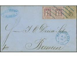 1¼ Sch. grauviolett im waagerechten Paar, farbfrisch und gut durchstochen, zusammen mit 1 Sch. schwarz, mit blauem Strichstem