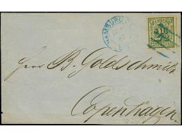 2½ &nbsp;Sch. dunkelolivgrün mit blauem Strichstempel und nebengesetztem DKr. “HAMBURG ST.P. 17/11 67” auf Briefhülle nach Ko