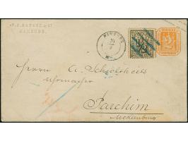 Umschlag 2 Sch. mit Zufrankatur ½ Sch., mit blauem Strichstempel und nebengesetztem Mecklenburger DKr. "HAMBURG 29/9" nach Pa