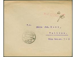 BARFRANKATUR: 1941, "Postimaks Kop tasutud.", roter L2 mit handschriftlicher Eintragung "60" und Namenskürzel "JKS" auf Brief