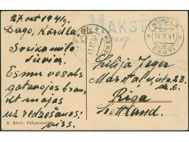 BARFRANKATUR: 1941, "MAKSTUD", blauer L1 mit handschriftlich nebengesetztem “40 kop” auf Postkarte mit nebengesetztem Aufgabe