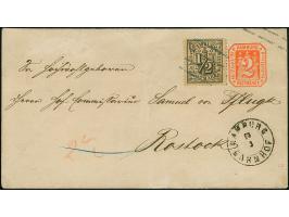Umschlag 2 Sch. mit Zufrankatur ½ Sch., mit blauem Strichstempel und nebengesetztem Mecklenburger DKr. "HAMBURG BAHNHOF" nach