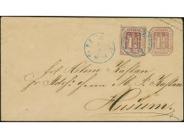 Umschlag 1¼ &nbsp;Sch. mit wertstufengleicher Zufrankatur, Prägedruck 1¼ &nbsp;Sch., mit blauem EKr. " ST. P.A. HAMBURG 5/9" 