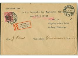 1915, Germania 10 Pfennig mit Stempel “WARSCHAU 29.3.16” auf Einschreiben nach Berlin, die Einschreibgebühr nicht verklebt, e