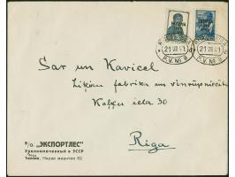 1941, Freimarke 10 und 30 Kopeken blau, sauber mit Stempel "RITUPE-RIGA a P.V. No. 8 21 VIII 41" auf Firmenvordruckbrief nach