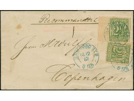 2½ Sch. dunkelolivgrün, 2 Einzelwerte in unterschiedlichen Nuancen, dabei einmal mit linkem Bogenrand mit Reihenzähler "6", m