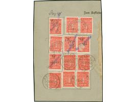 1940, 4 Zloty orangerot, 12 Werte mit verschiedenen Entwertungen auf Rundfunkgenehmigungskartenteil für ein Kaufgerät, datier