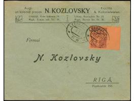 1925, Coat of arms 15 santimi red-brown on salmon, three single frankings, the stamp imperforated at left, at right and at bo