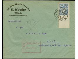 1925, Coat of arms 25 santimi blue, imperforated at bottom with large sheet margin, tied by cds. "RIGA -8.V.28" to registered
