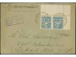 1927, Coat of arms 30 santimi blue, horizontal pair from the upper right sheet margin, imperforated between, tied by cds. “BU