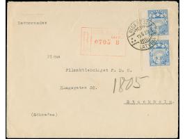 1927, Coat of arms 30 santimi blue, vertical pair with left sheet margin, imperforated at left, tied by cds. “RIGA 15 5 29” t