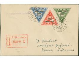 1933, Riga-Bathurst-Flight 10-25 santimi, tied by cds. “RIGA 29.5.35” to registered cover to Kaunas, Lithuania with arrival m