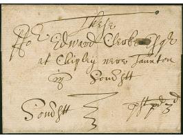 1673, folded envelope with bishop mark “OC/20” (type I) in black on reverse, addressed to Edward Clarke, Chipley near Taunton