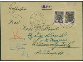 1919, 50 kopek violet, horizontal pair, tied by cds. "JELGAWA 18 10 19" to registered cover to Chemnitz, from there forwarded