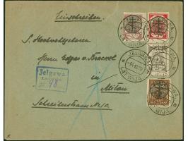 1919, Sun design 3-5 kopek, with additional franking, including un-overprinted 25 kopek, all tied by cds. "JELGAWA 14 10 19" 