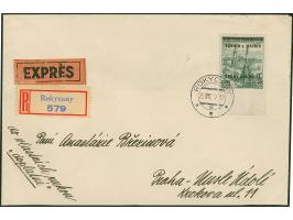 1939, Landschaften 5 Kronen, Unterrandstück, sauber mit Stempel “ROKYCANY 22.VII.39" als portogerechte Einzelfrankatur auf Ei