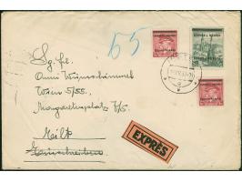 1939, Landschaften 5 Kronen mit Zufrankatur mit Stempel “MISTEK 19.VII.39” auf Express-Brief nach Wien, rückseitig Devisenzen