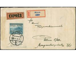 1939, Landschaften 10 Kronen, sauber mit Stempel “MISTEK 24.VII.39” auf Eil-R-Brief nach Wien mit Ankunftsstempel, gering fle