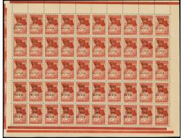 Nordpolflug, 80 Kopken karmin, kompletter Druckbogen der 1. Auflage, Felder 1-30 mit Aufdruck in Type II, Felder 31-50 in Typ