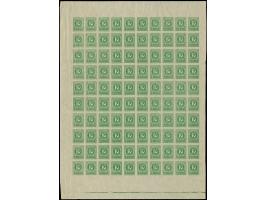 1919, Numerals 10 penni green, imperforated, complete printing sheet of 100 (Counter Sheet A, left side), third vertical row 