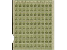 1920, Germania 60 Pfennig oliv, senkrechte Gummiriffelung, kompletter Bogen zu 100 Werten, nur links unten ein kleiner Teil d