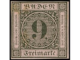 1851, 1. Auflage, 9 Kreuzer auf altrosa, sehr schön farbfrisch und allseits voll-bis breitrandig, ungebraucht mit Originalgum