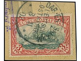 3 R., Mittelstück in Type I, farbfrisch und bis auf einen kurzen Zahn einwandfrei, mit nur einem Stempel "DAR-ES-SALAM 8/11 0